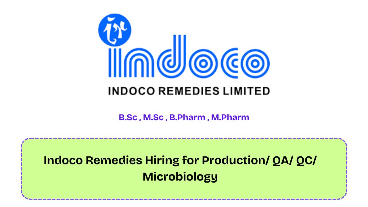 Indoco Remedies Hiring for Production/ QA/ QC/ Microbiology