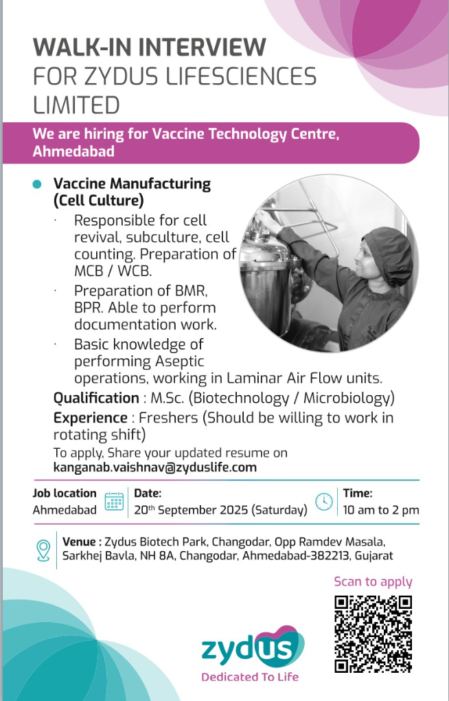 Zydus Lifesciences Hiring 